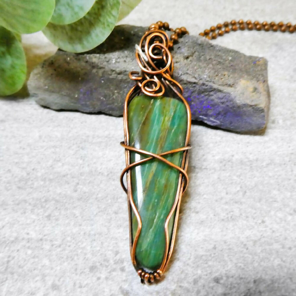 Large Jasper pendant wire wrapped in copper