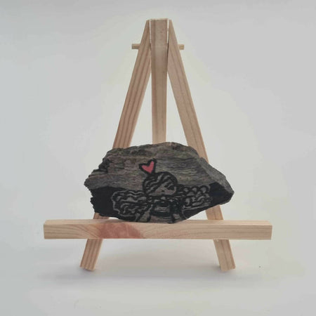 Wooden Series : Jianna original line art on a piece of weathered wood.
