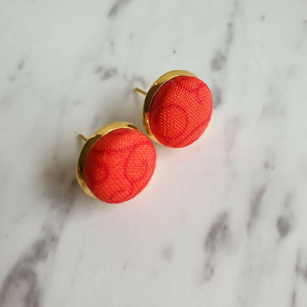 1.4cm Round Cabochon bold red fabric stud earrings No.9