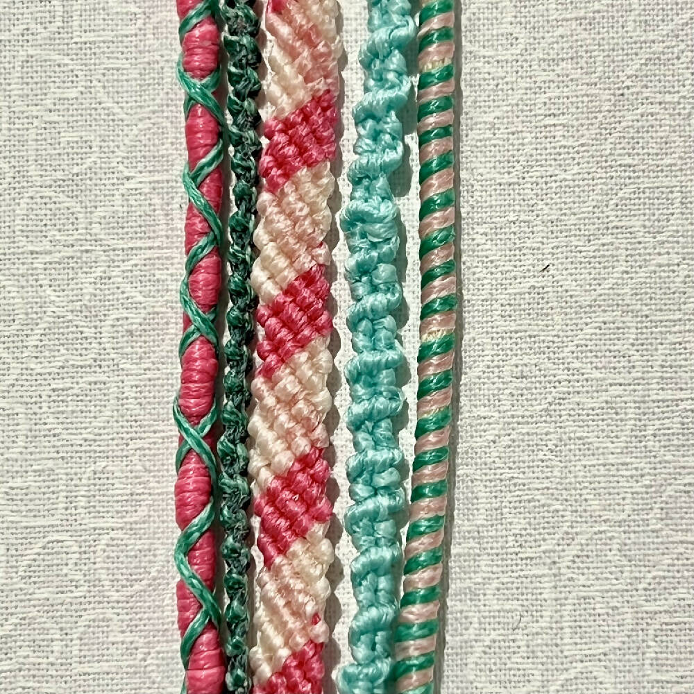 Colourful Macrame Bracelet Set (5 in 1) Adjustable - With chain
