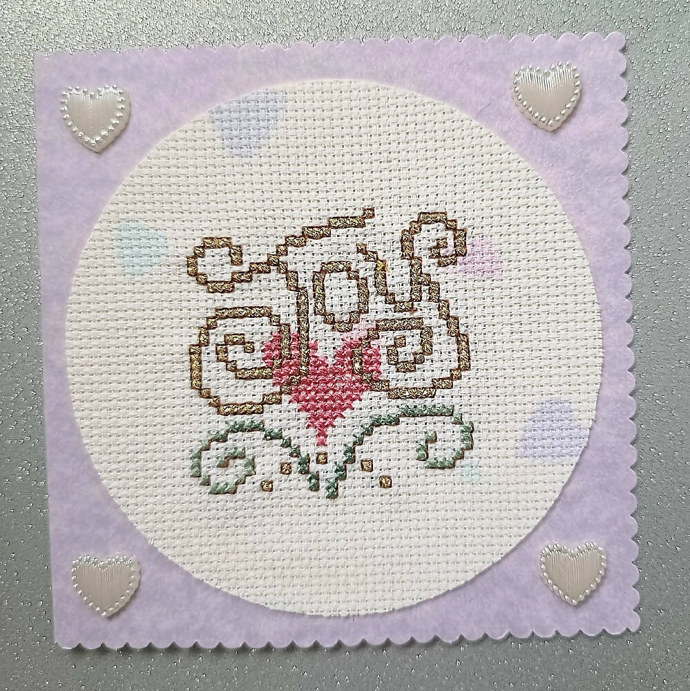 Cross Stitch Greeting Card for Wedding, Engagement or Commitment