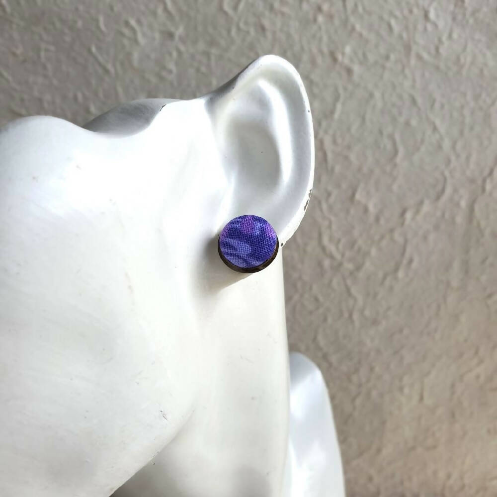 1.4cm Round Cabochon purple drop fabric stud earrings No.12