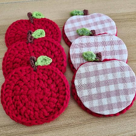 Crochet Apple Coasters (Set of 1, 2, 4, 6, or 8)