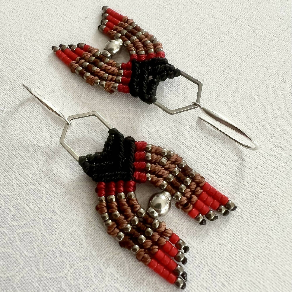 Native Micro Macrame Earrings, Silver Plated hooks + Free microfiber pouch