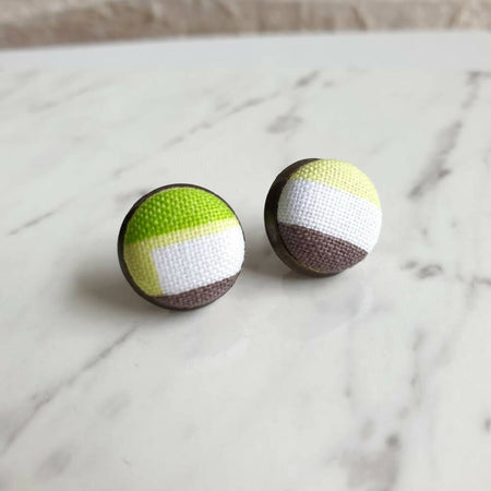 1.4cm Round Cabochon Natural colour fabric stud earrings No.2