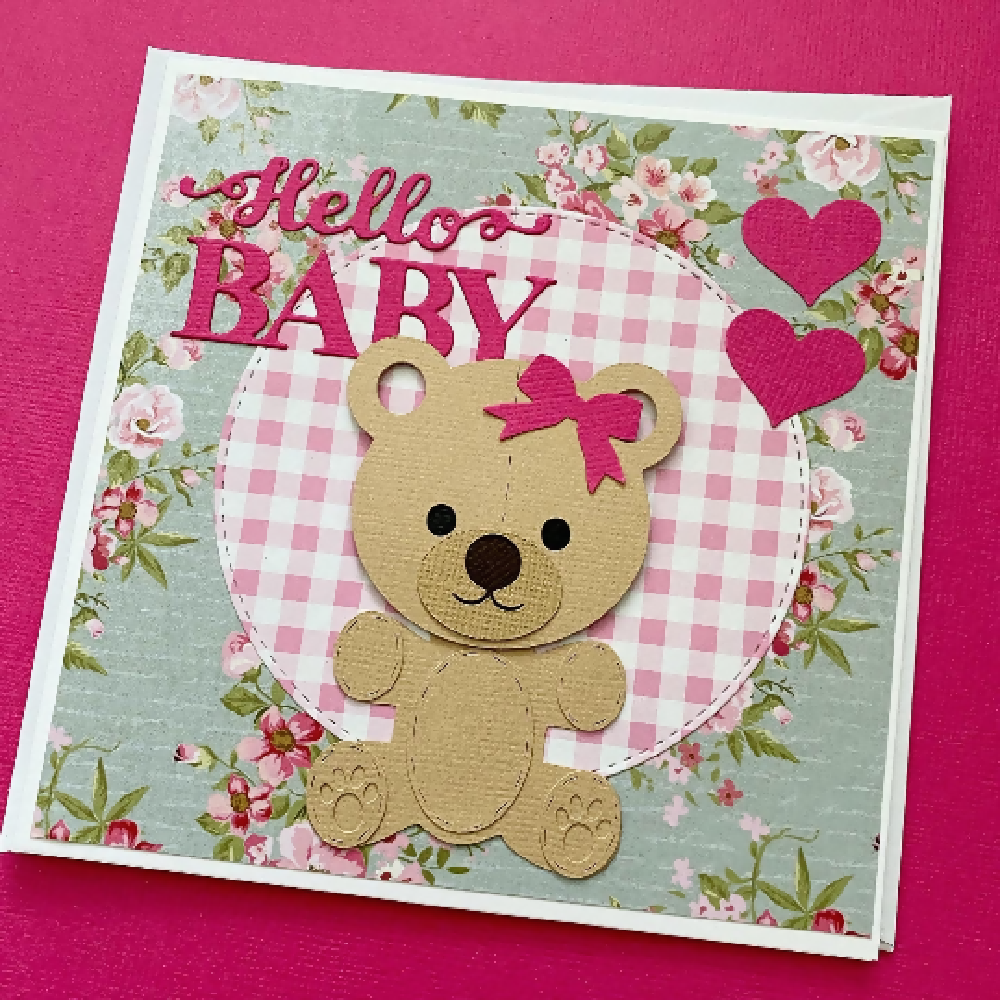 Teddy Bear new baby card. Beary sweet, Pink or blue.