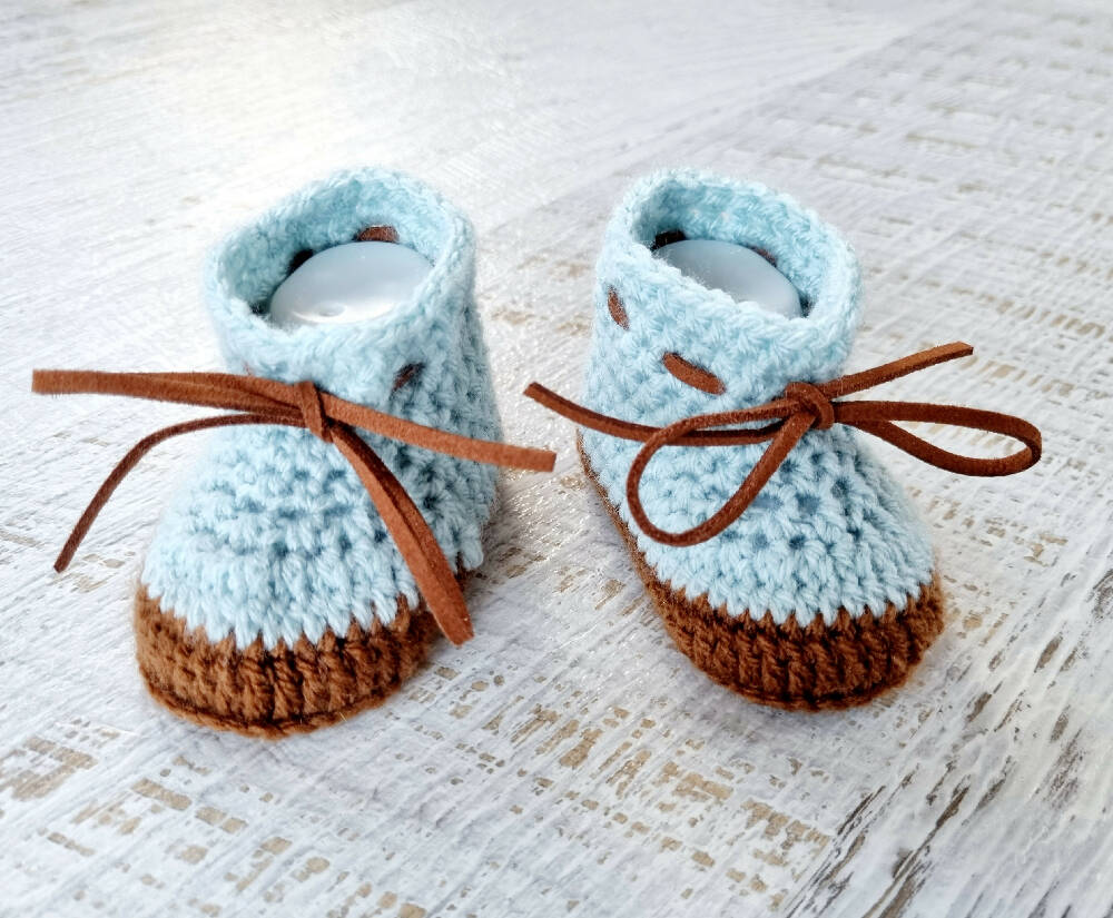 Baby Booties Duck Egg Blue Newborn Crochet Knit Shoes Socks