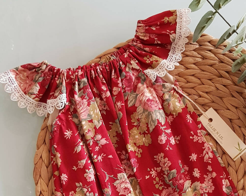 Baby Girls Christmas Floral Playsuit - Red Size 0