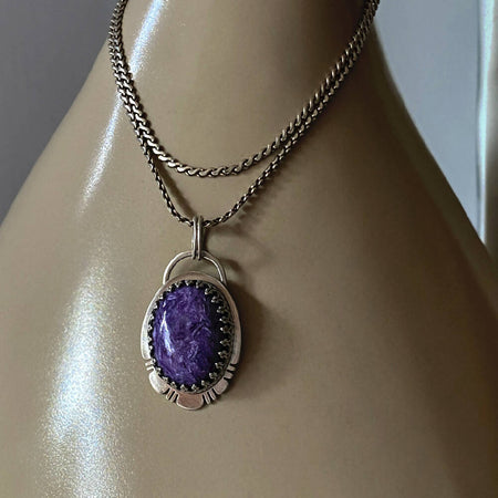 Sterling Silver Charoite Gothic Pendant - Oval