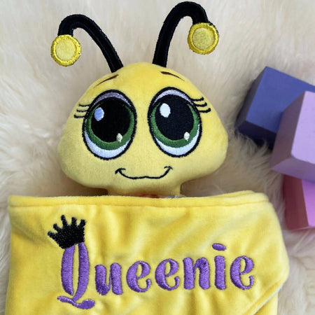 Baby comforter, Embroidered name, Bee themed Ruggybud, Made to order