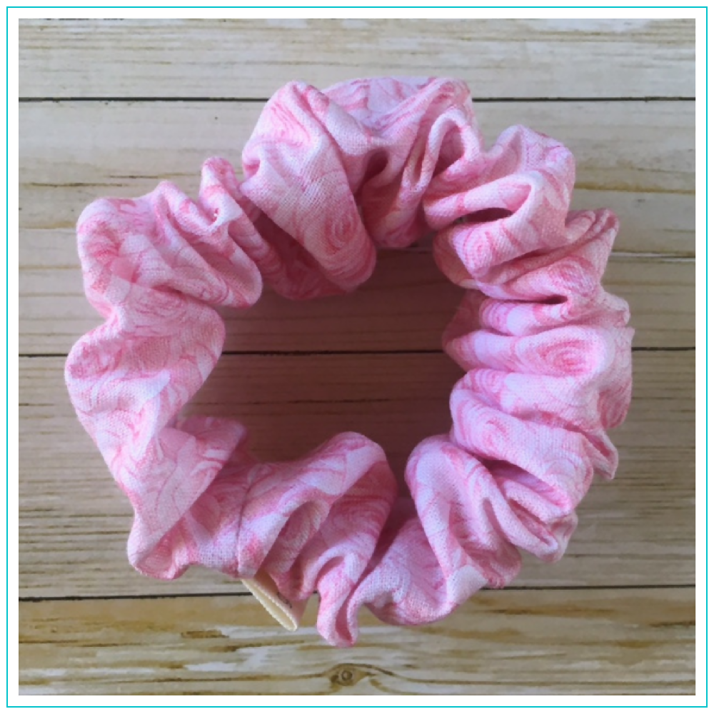 Pink Rose Scrunchie - Wide Elastic - 100% Cotton