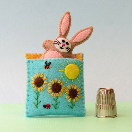 Miniature Felt Rabbit - Wool Felt Embroidered Bunny - Tin Bed