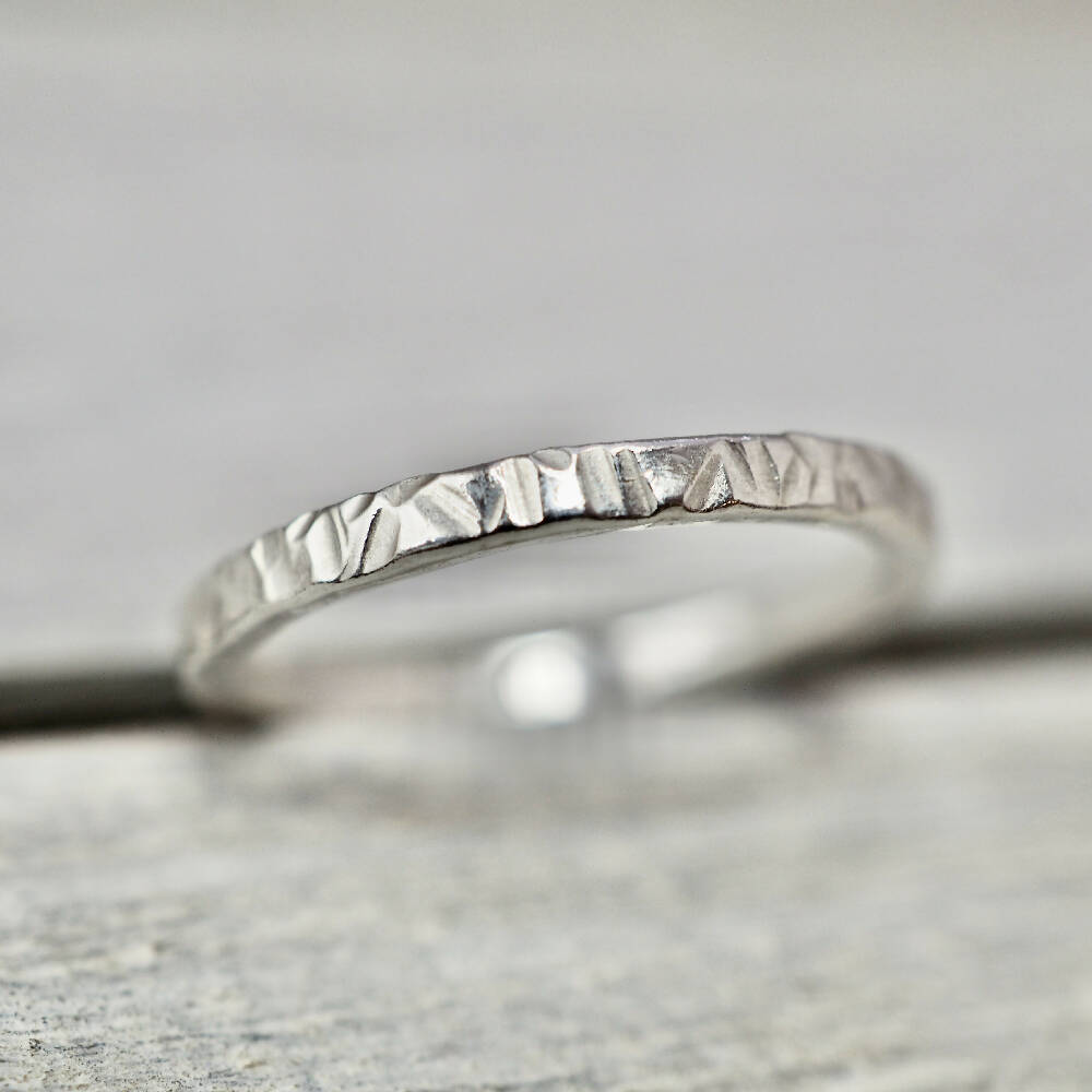 Hammered sterling silver ring | 2mm silver ring | Handmade silver jewellery | Stacking ring