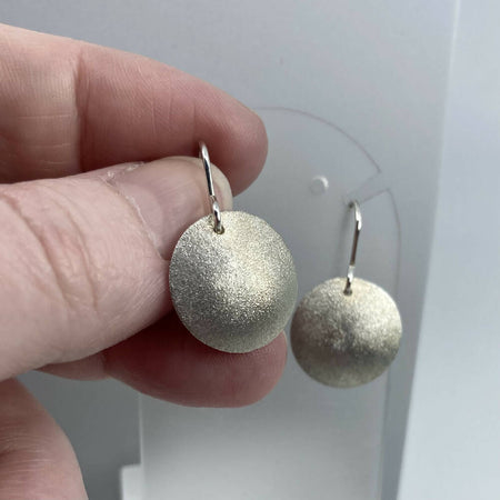 Frosted domed sterling silver disc earrings