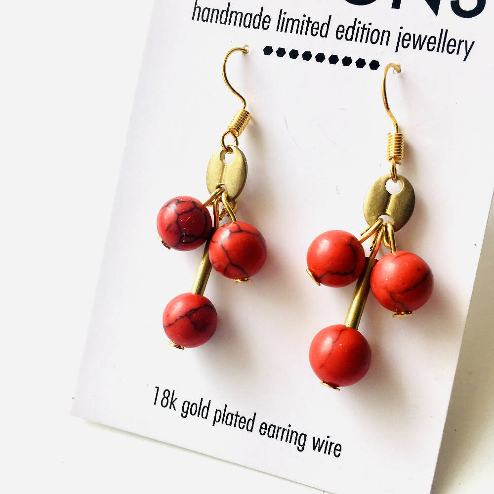 Black, red and gold bauble dangle earrings