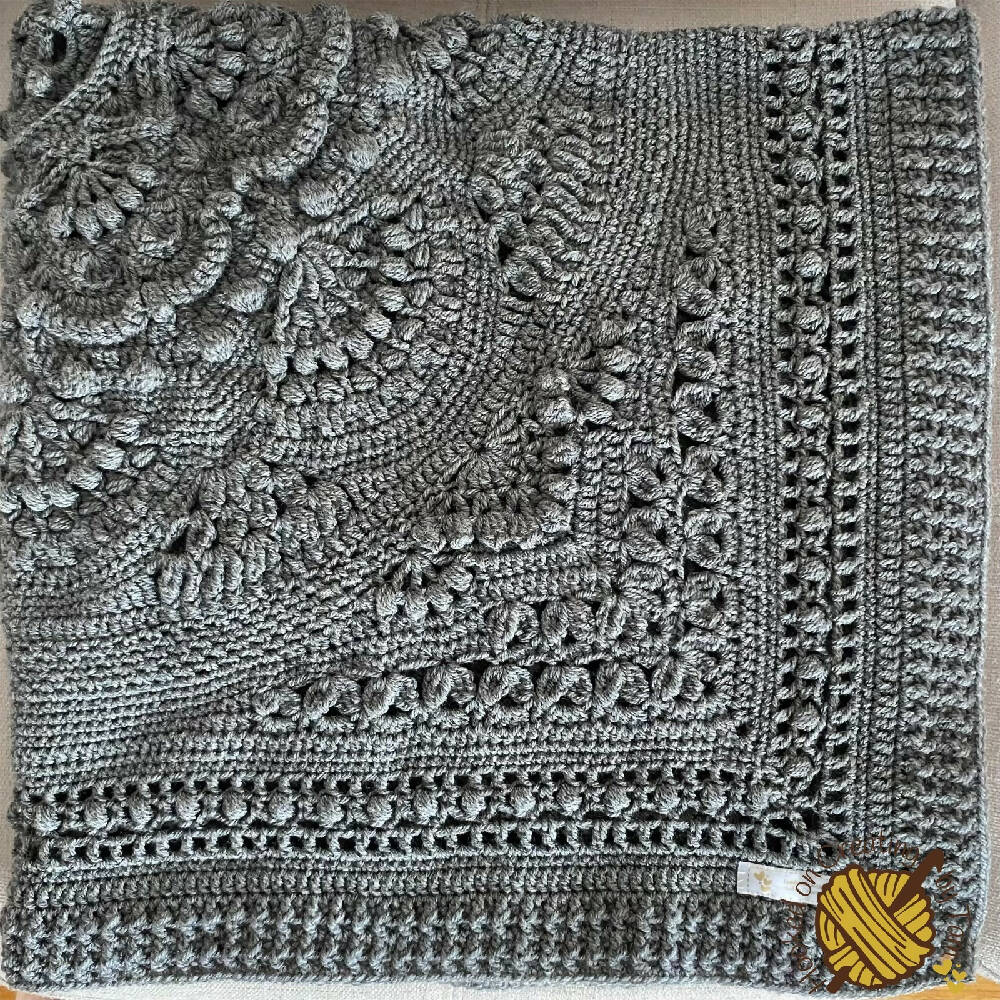 Grey 'Baby Arcadia' Heirloom Handmade Baby Blanket 100% Acrylic