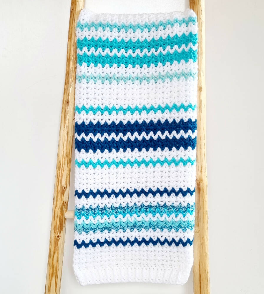 Turquoise Grey White Baby Blanket, top Turquoise Baby Blanket, Crochet Baby Blanket, Turquoise Crochet Afghan, Baby Afghan, Handmade