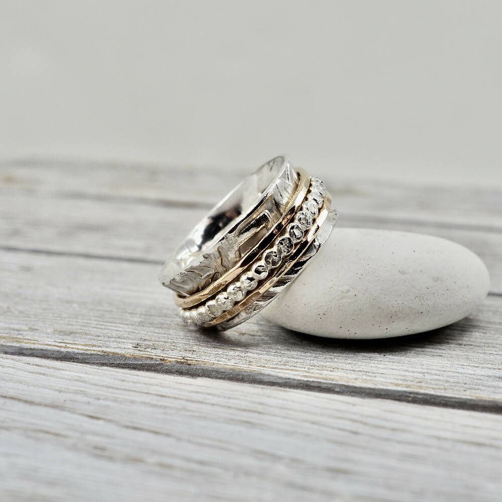 Spinner ring | Fidget ring | Anxiety ring | Sterling silver spinner ring | Silver and gold ring | Perfect gift for her