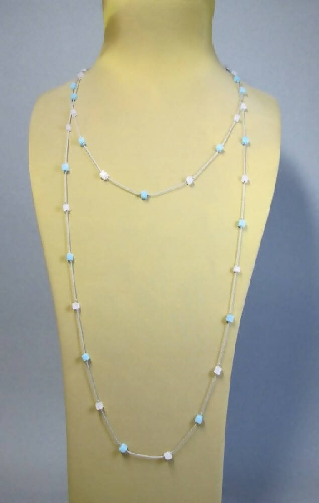 Amazonite and rose quartz long necklace 3