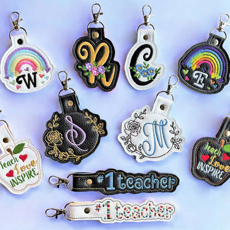 Leatherette Bag tag, Embroidered, Personalised Key ring, Made to order