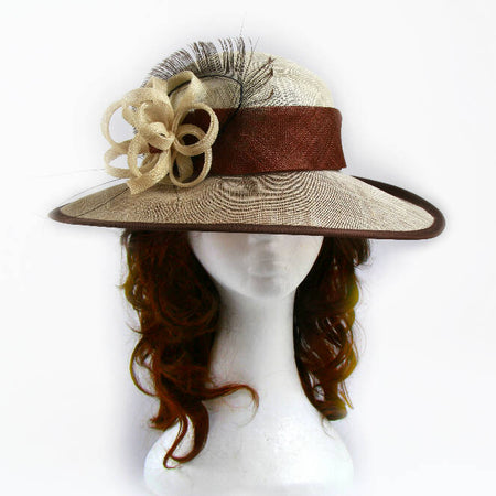 ZIELISSA - Brown and Cream Upturned Brim Domed Crown Hat