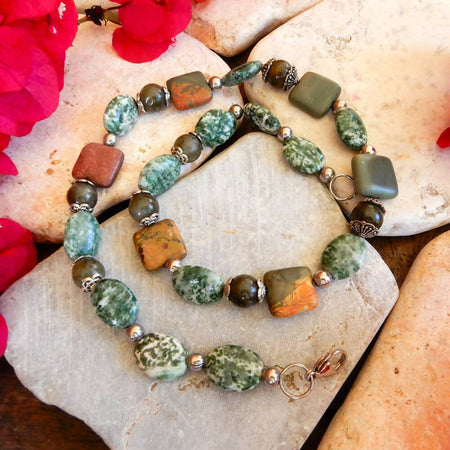 Jasper and Glass Bead Necklace 