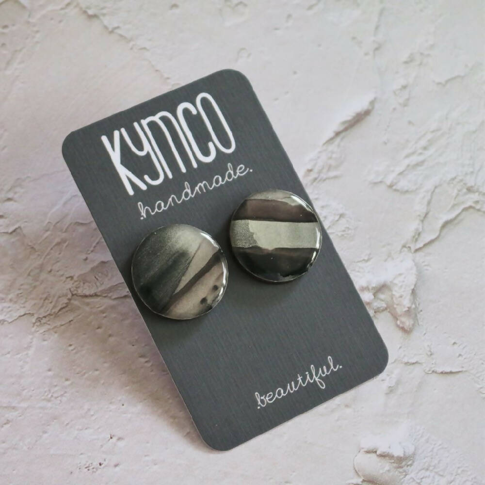 The Onyx Collection | Resin Statemet Studs Earrings | Silver on Black