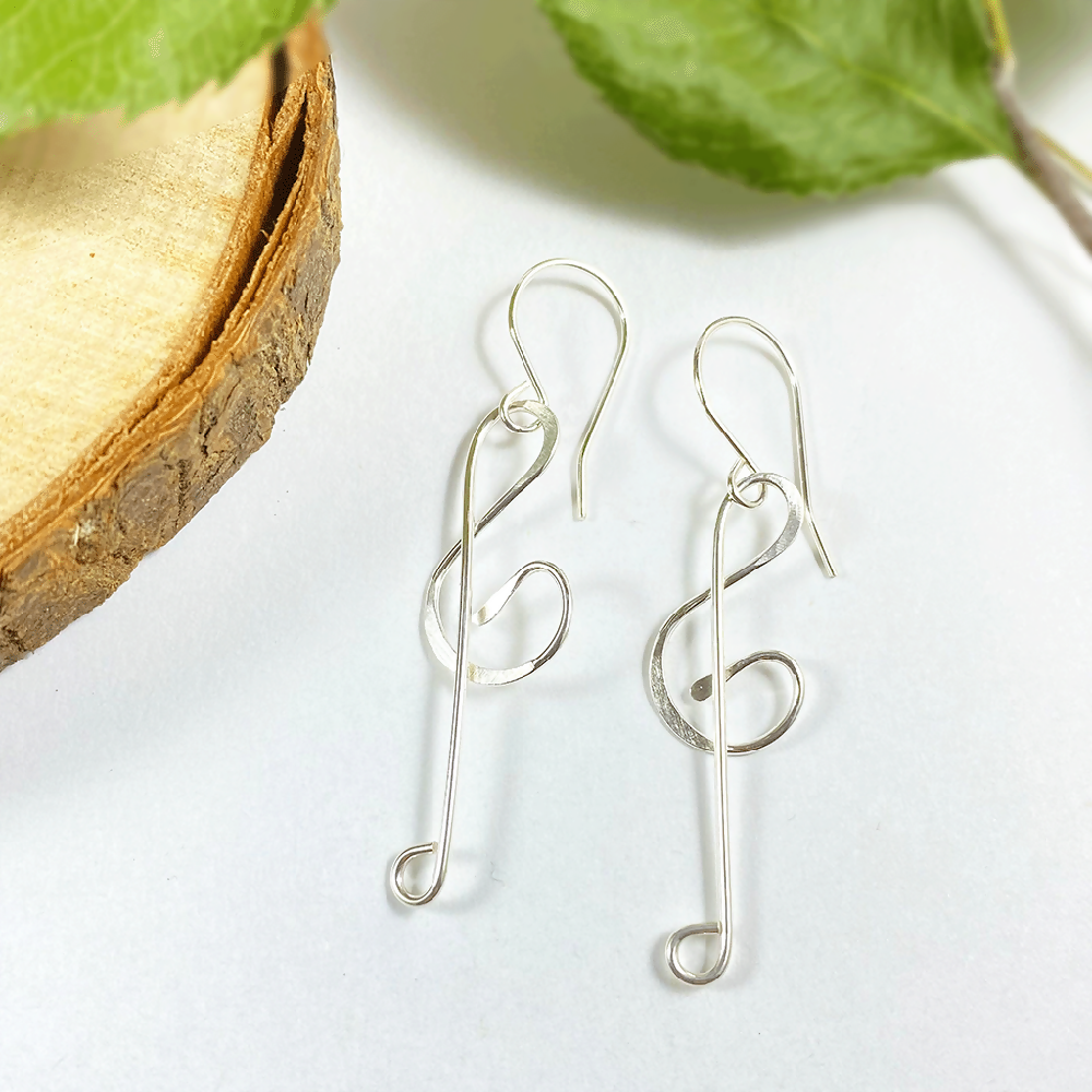 Argentium Silver Treble Clef Dangle Earrings