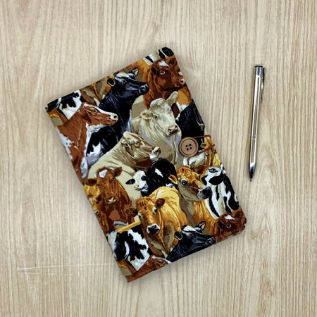 Mixed cows refillable A5 fabric notebook cover gift set - Incl. book and pen.