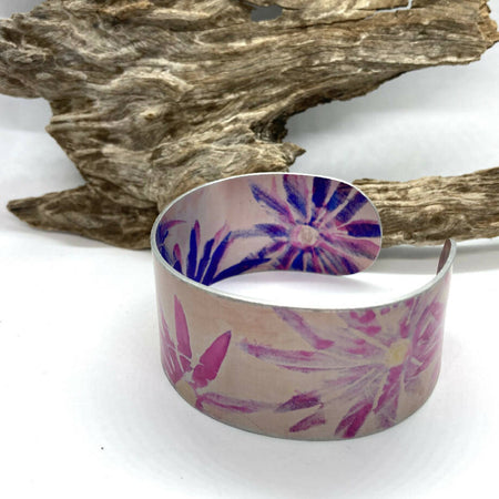 Printed and dyed floral 30mm anodised aluminium bangle