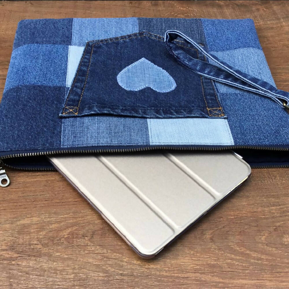Large Upcycled Denim Clutch – Heart