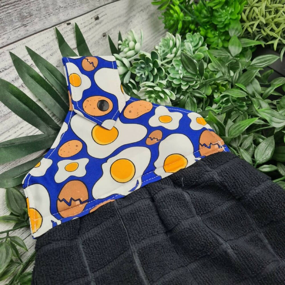 Hand Towel Fabric Colourful Button Kitchen Fried Eggs Blue Black Yolk (2)