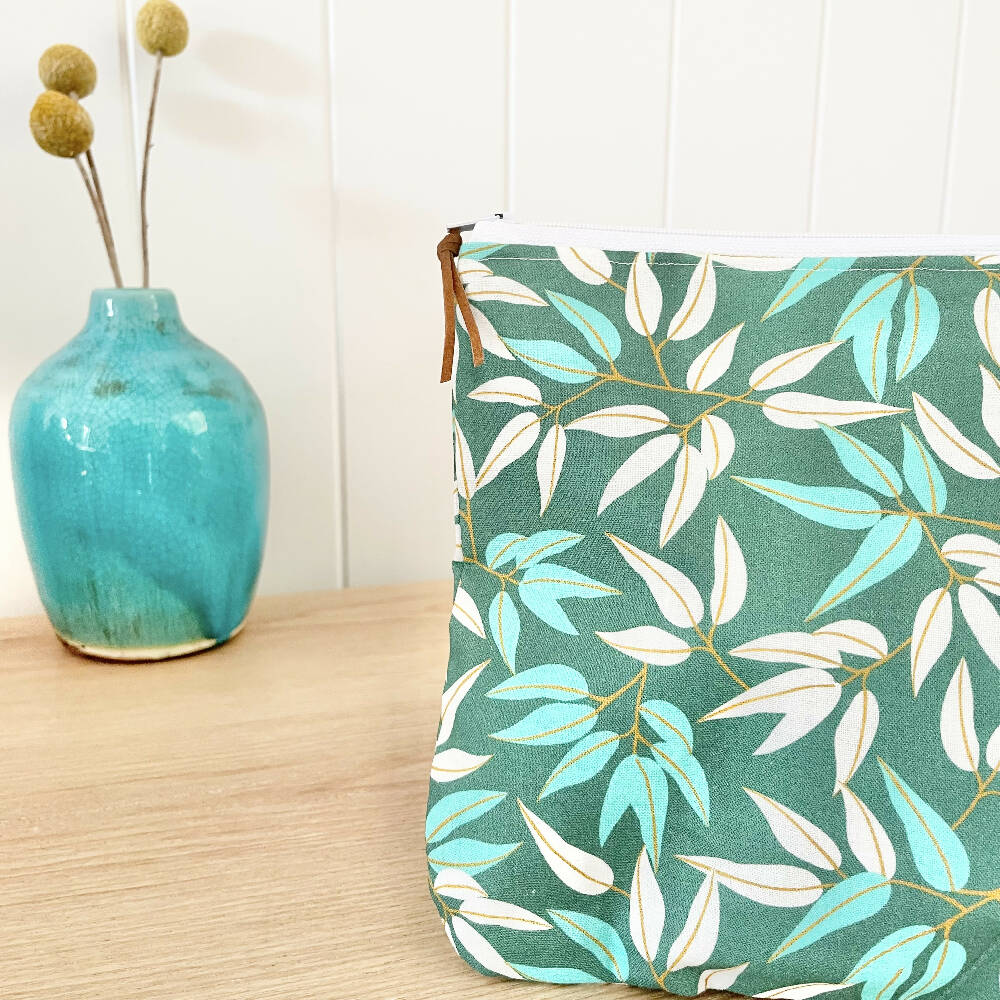 Large Zipper Pouch-Gum Leaves Green