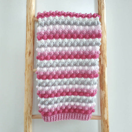 Baby Blanket Afghan Pinks, Cream & Grey Newborn Handmade Crochet Bobble
