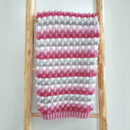 Baby Blanket | Afghan | Pink, Cream & Grey | Newborn | Handmade | Crochet | Bobble