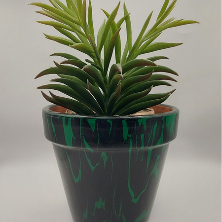 Black and Green Acrylic Poured Terracotta Pot