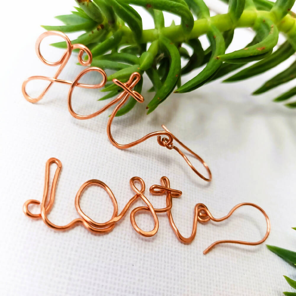 Get Lost Curse-ive Dangle Earrings - copper or sterling silver