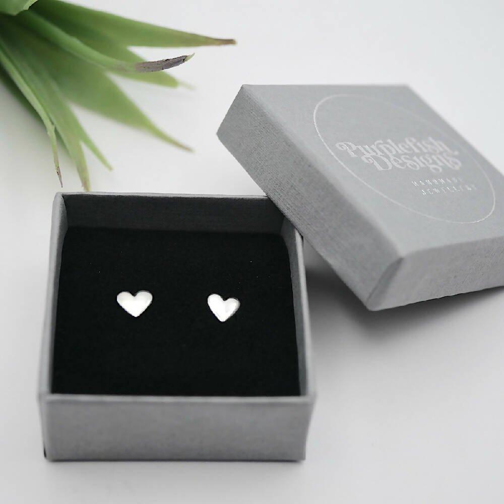 Sweetheart Studs - Handmade Sterling Silver Love Heart Earrings