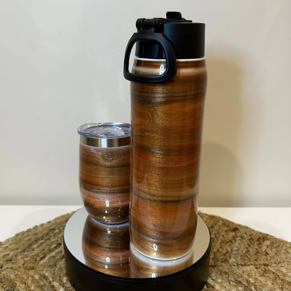 Resin Art insulated drink bottle and mug set - desert twilight
