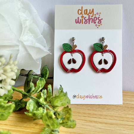 Red Apple, Fruit, Polymer Clay Earrings