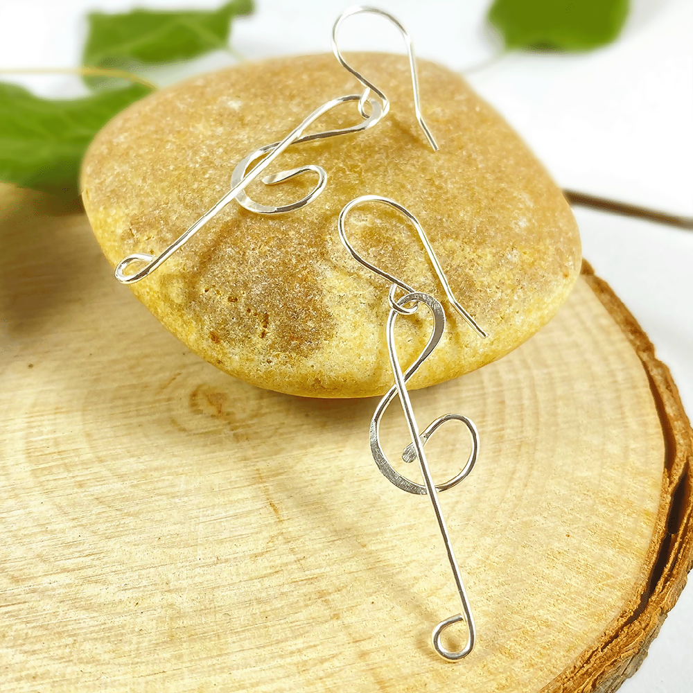 Argentium Silver Treble Clef Dangle Earrings