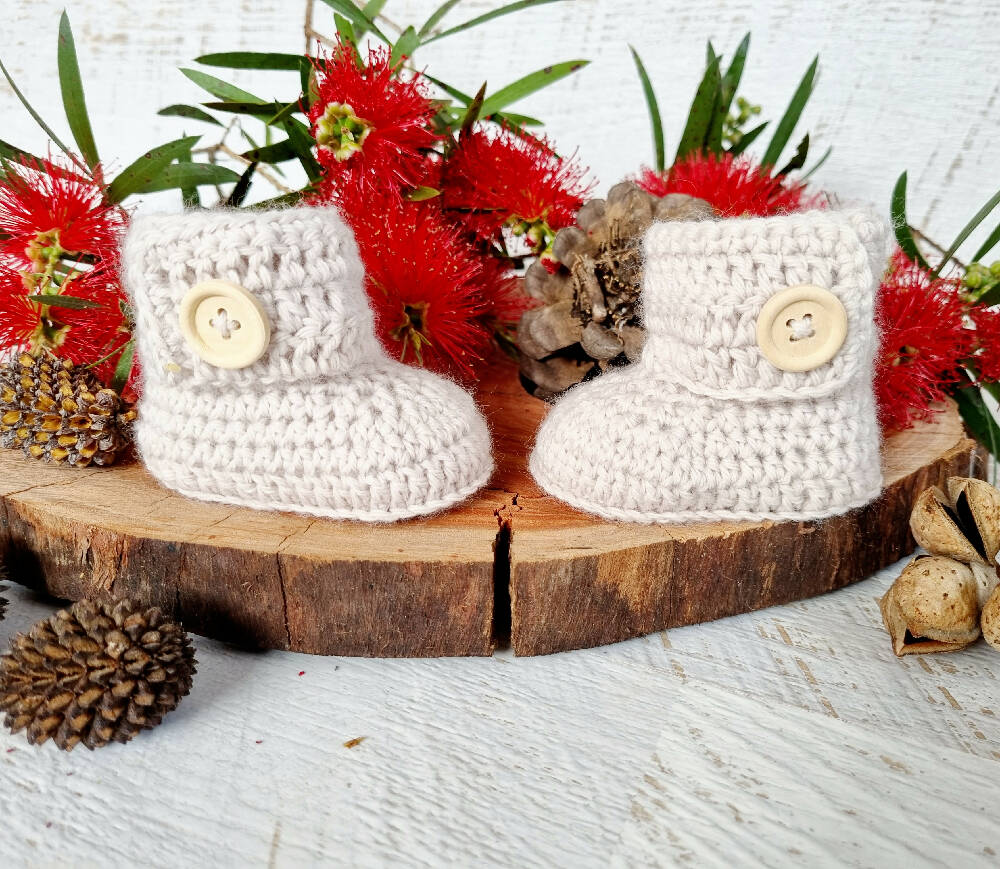 Baby Booties | Pale Beige | Newborn | Crochet | Knit | Shoes | Socks