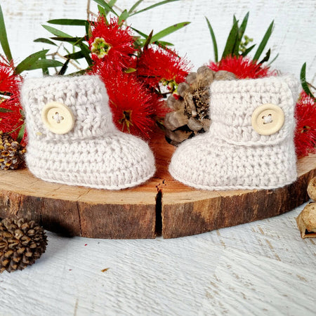 Baby Booties | Pale Beige | Newborn | Crochet | Knit | Shoes | Socks