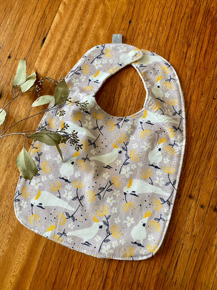 bib - grey cockatoo / eco friendly / organic cotton hemp / baby toddler
