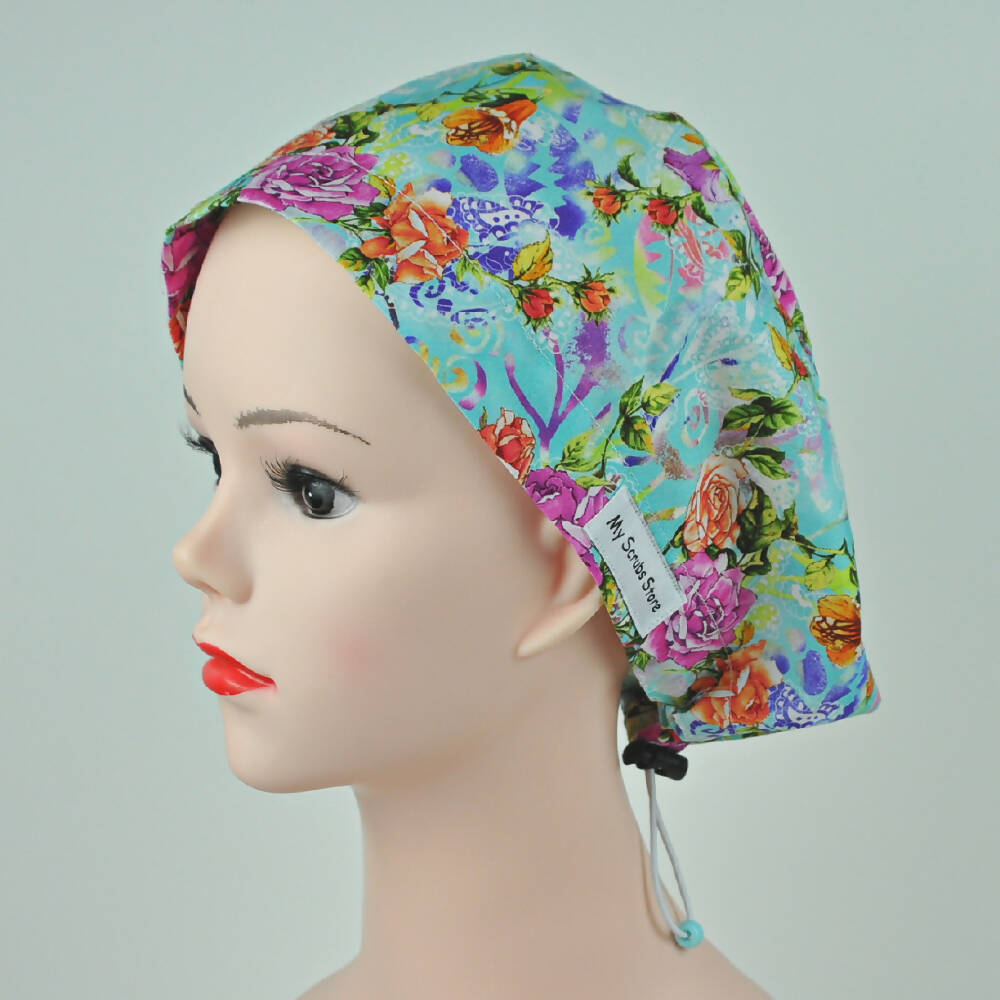scrub-hat-cap-teal-floral-green-australian-handmade_02