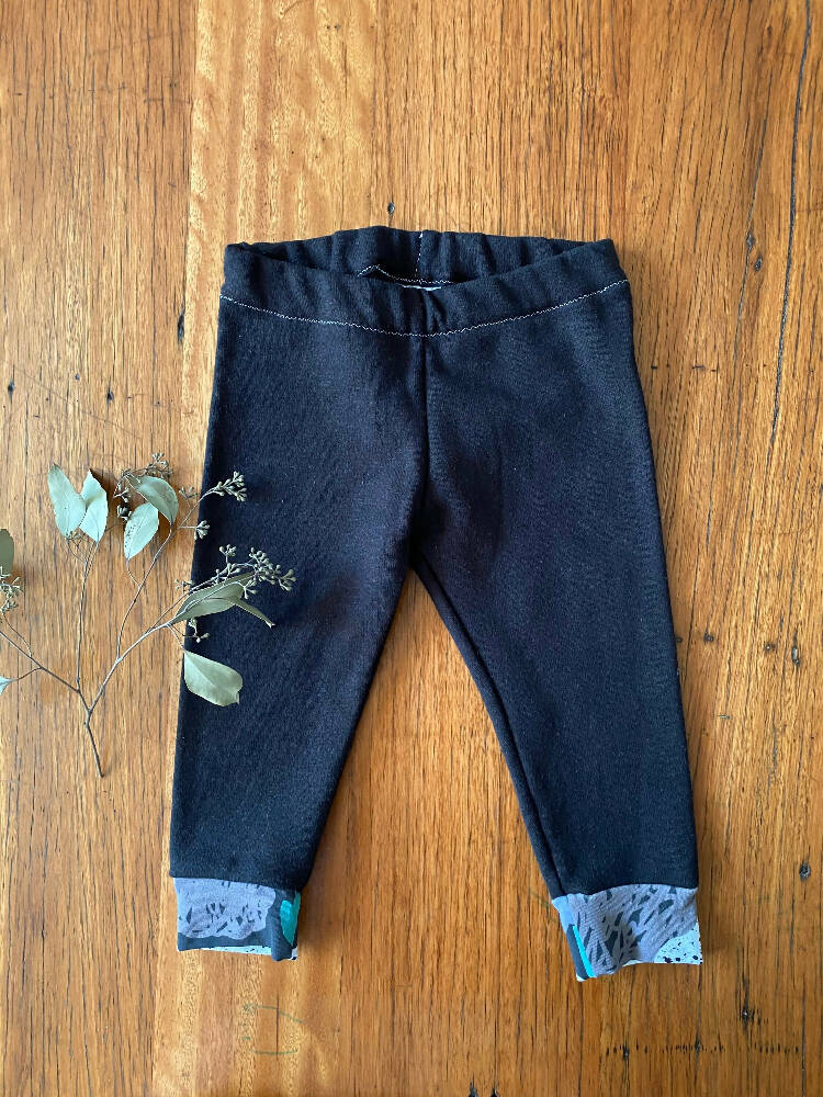 Winter pants - black / organic cotton hemp fleecy pants / 1 - 3 years