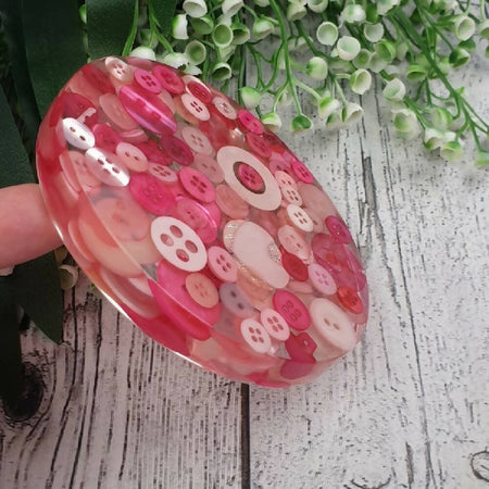 Coasters - PINK - Button & Resin Mix - Drinks - Mug Glass - Paperweight - SINGLE
