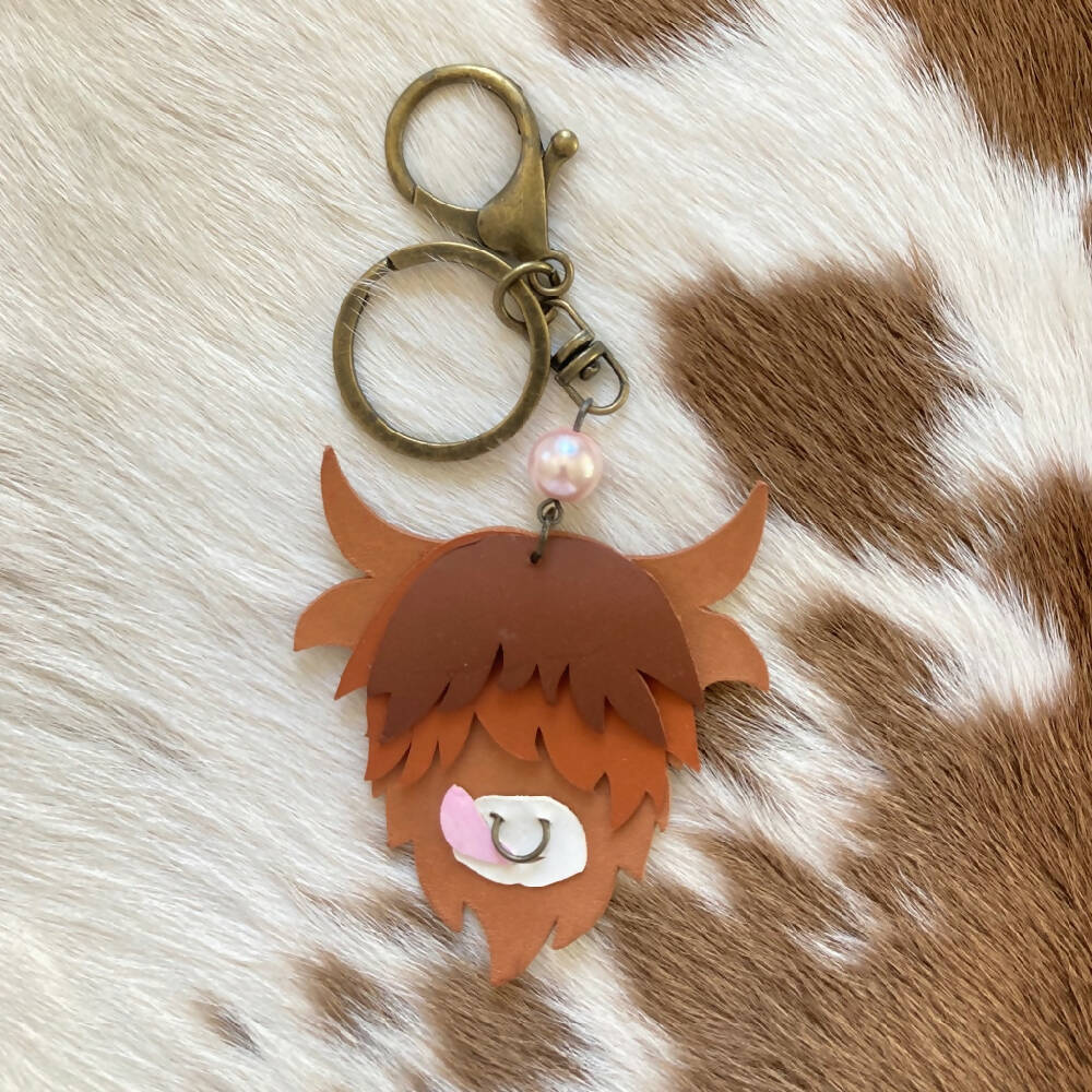 Leather Highland Cow Keyring