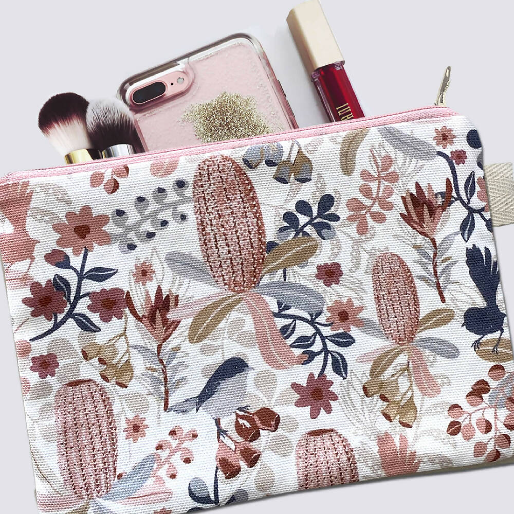 Zipper Purse - Australian Banksias pattern print with secret message inside #24