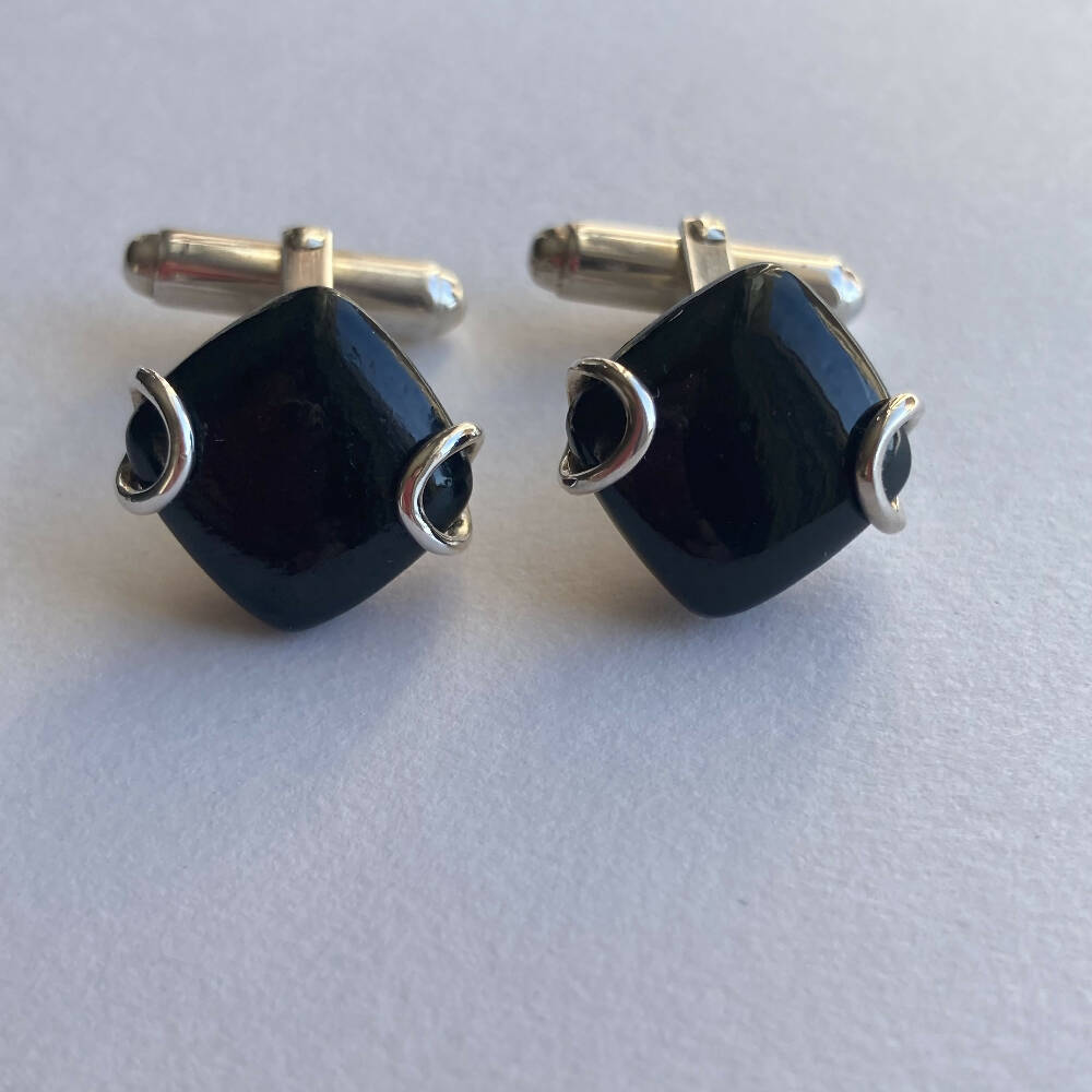 Australian black jade sterling silver cufflinks 4